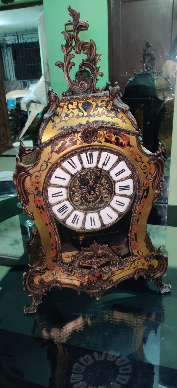 Magnificent French Boulle Clock – Copper Ornaments & Porcelain Dial | For Sale